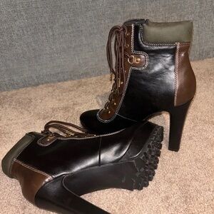 Chic Black and Brown Heeled Boots